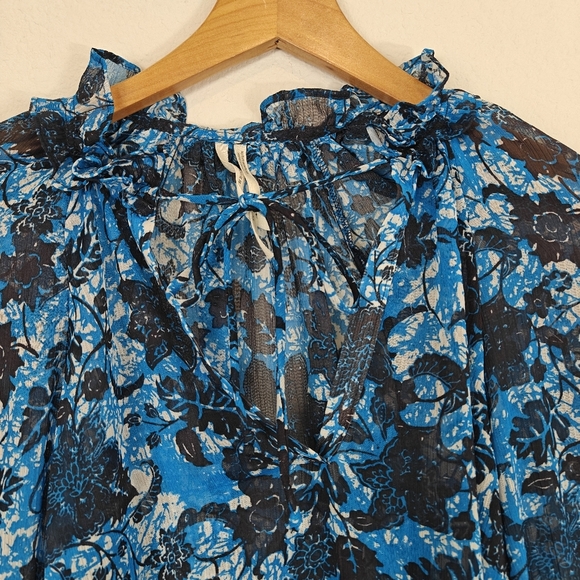 Anthropologie Sheer Printed Peasant Floral Long Sleeve Boho Blouse Size XS - Picture 8 of 15